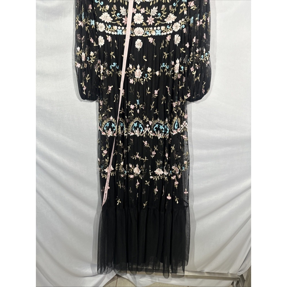 NWT Mac Duggal [ 6 ] 35111 Floral Embroidered Blouson Sleeve Gown‎ Black #Q1214 - Picture 11 of 14